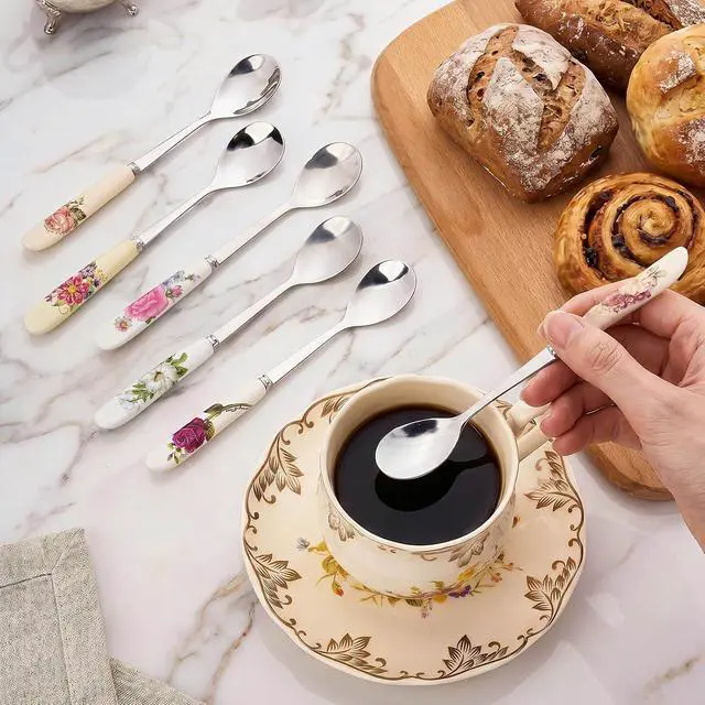 Alt view image 2 of 7 - YOLIFE 6 Pcs Teaspoons, 6 Inch Multicolored Tea Spoons | Stainless Steel with Ceramic Handle Coffee Spoons, Small Ivory Vintage Tea Spoons for Dessert, Sugar, Tea Party