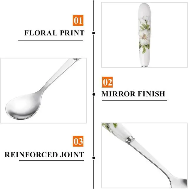 Alt view image 4 of 7 - YOLIFE 6 Pcs Teaspoons, 6 Inch Multicolored Tea Spoons | Stainless Steel with Ceramic Handle Coffee Spoons, Small Ivory Vintage Tea Spoons for Dessert, Sugar, Tea Party