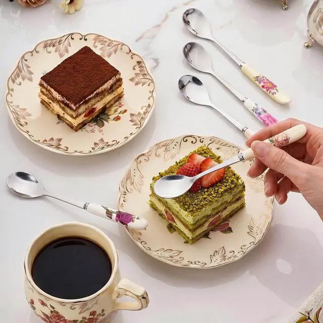 Alt view image 6 of 7 - YOLIFE 6 Pcs Teaspoons, 6 Inch Multicolored Tea Spoons | Stainless Steel with Ceramic Handle Coffee Spoons, Small Ivory Vintage Tea Spoons for Dessert, Sugar, Tea Party