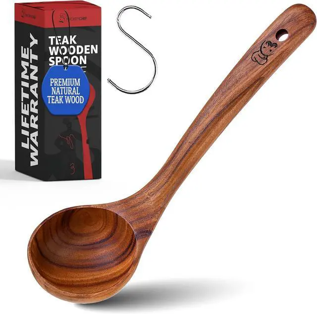Main image of PriorityChef Premium Wooden Ladle for Soup - Handcrafted Teak Wooden Soup Spoon with Long Handle for Cooking and Serving - Deep Wood Ladel for Kitchen Use - Nonstick Safe Wood Ladle