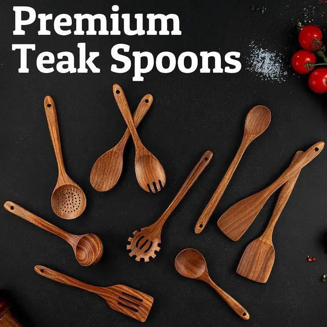 Alt view image 7 of 7 - PriorityChef Premium Wooden Ladle for Soup - Handcrafted Teak Wooden Soup Spoon with Long Handle for Cooking and Serving - Deep Wood Ladel for Kitchen Use - Nonstick Safe Wood Ladle