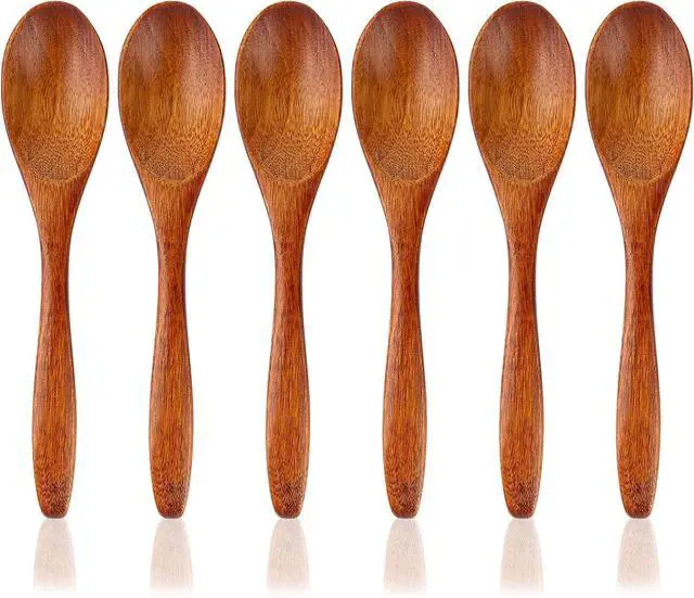 Main image of 6 Pack Small Wooden Spoons, 5.8 Inch Oval Spoons for Honey, Wood Table Spoons for Stirring Coffee and Tea