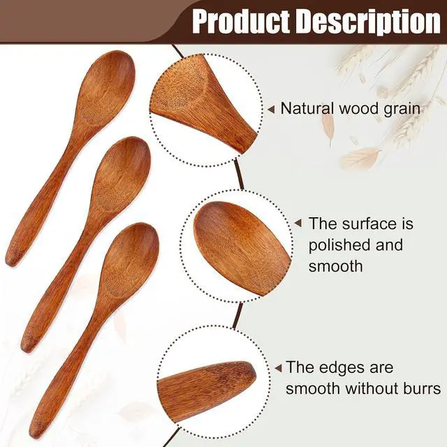 Alt view image 3 of 5 - 6 Pack Small Wooden Spoons, 5.8 Inch Oval Spoons for Honey, Wood Table Spoons for Stirring Coffee and Tea