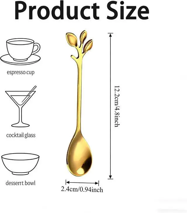 Alt view image 2 of 7 - 6 Pack Coffee Stirring Spoons 4.8" Dessert Tea Leaf Stainless Steel Spoons | Gold Leaf Handle Spoons, 4.8 Inch Fits Espresso Cups, Stir Tea Cocktail Dessert, Decorative Small Stirring Spoons
