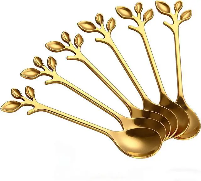 Alt view image 3 of 7 - 6 Pack Coffee Stirring Spoons 4.8" Dessert Tea Leaf Stainless Steel Spoons | Gold Leaf Handle Spoons, 4.8 Inch Fits Espresso Cups, Stir Tea Cocktail Dessert, Decorative Small Stirring Spoons