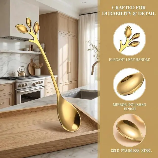 Alt view image 4 of 7 - 6 Pack Coffee Stirring Spoons 4.8" Dessert Tea Leaf Stainless Steel Spoons | Gold Leaf Handle Spoons, 4.8 Inch Fits Espresso Cups, Stir Tea Cocktail Dessert, Decorative Small Stirring Spoons
