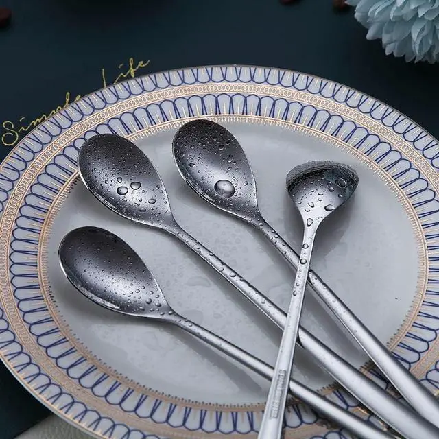 Alt view image 6 of 7 - Premium Stainless Steel Coffee Stirrer Set, Long Handle, Ice Tea & Cream Spoons, Cocktail Stirrer - Set of 6 (Silver)
