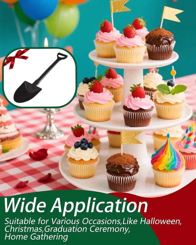Alt view image 4 of 6 - 60 Pcs Black Mini Plastic Shovel Spoons, Small Dessert Sampling Spoons for Ice Cream, Cake, Snacks, Party Favors, Tasting Events Use