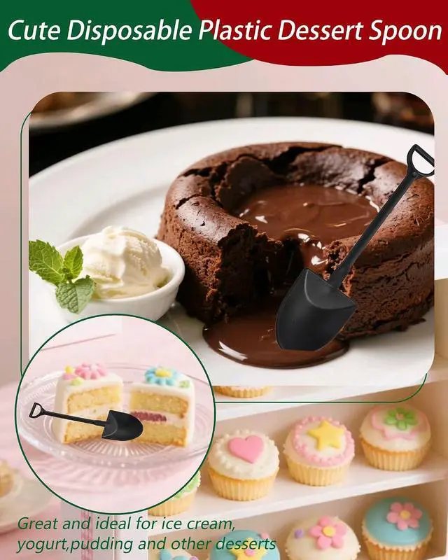 Alt view image 5 of 6 - 60 Pcs Black Mini Plastic Shovel Spoons, Small Dessert Sampling Spoons for Ice Cream, Cake, Snacks, Party Favors, Tasting Events Use