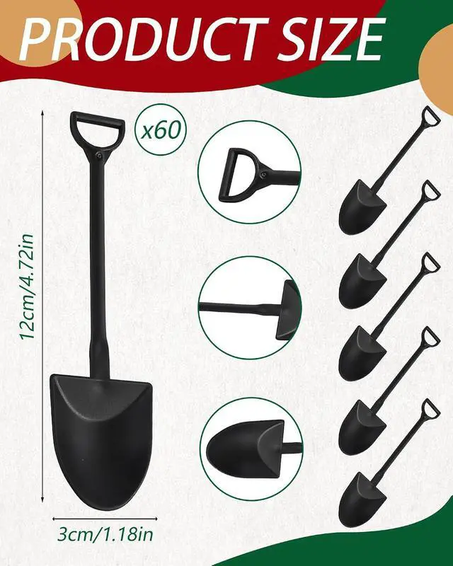 Alt view image 2 of 6 - 60 Pcs Black Mini Plastic Shovel Spoons, Small Dessert Sampling Spoons for Ice Cream, Cake, Snacks, Party Favors, Tasting Events Use