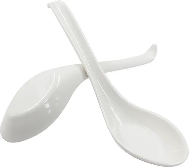 Main image of Asian Soup Spoons, 2PCS, White Melamine | Chinese Japanese Miso Ramen, Wonton Dumpling Pho, Rice Noodle Soba
