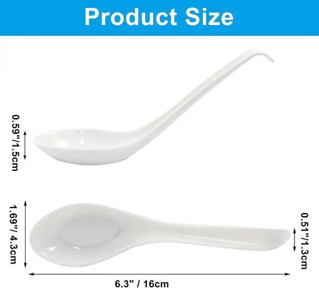 Alt view image 2 of 5 - Asian Soup Spoons, 2PCS, White Melamine | Chinese Japanese Miso Ramen, Wonton Dumpling Pho, Rice Noodle Soba