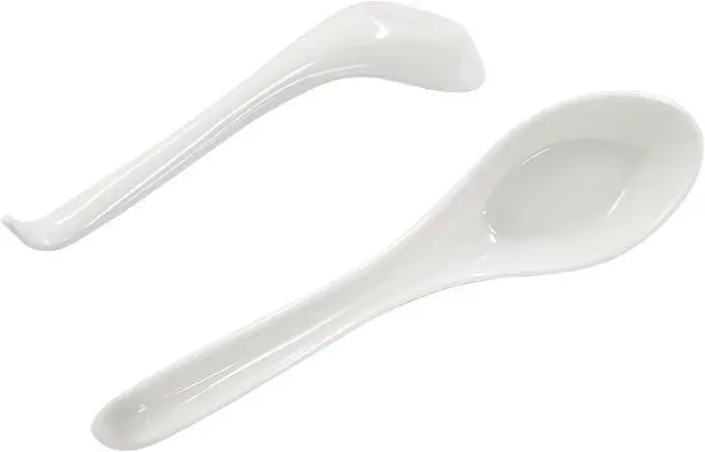 Alt view image 4 of 5 - Asian Soup Spoons, 2PCS, White Melamine | Chinese Japanese Miso Ramen, Wonton Dumpling Pho, Rice Noodle Soba