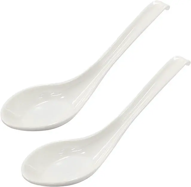 Alt view image 5 of 5 - Asian Soup Spoons, 2PCS, White Melamine | Chinese Japanese Miso Ramen, Wonton Dumpling Pho, Rice Noodle Soba