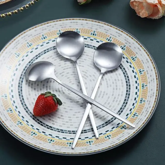 Alt view image 3 of 7 - Matt Silver 6 Piece Stainless Steel Tablespoons, Soup & Dessert Spoons - 8.1 Inch, Dishwasher Safe