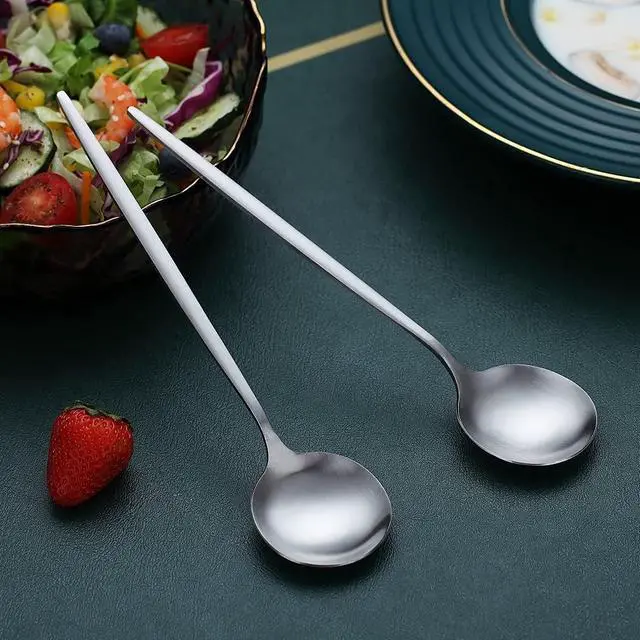 Alt view image 4 of 7 - Matt Silver 6 Piece Stainless Steel Tablespoons, Soup & Dessert Spoons - 8.1 Inch, Dishwasher Safe