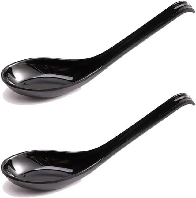 Main image of 2 PCS Black Asian Soup Spoons | Melamine, Chinese Japanese Soup Spoon, Miso Ramen Spoon, Pho Spoons