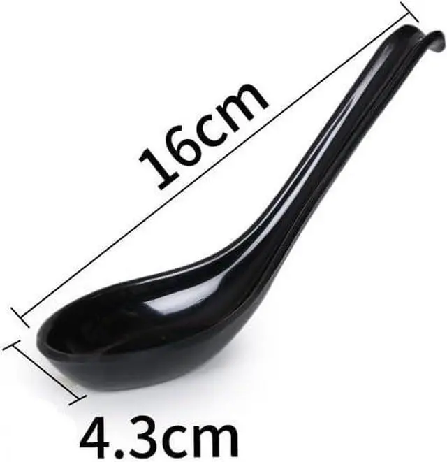Alt view image 2 of 5 - 2 PCS Black Asian Soup Spoons | Melamine, Chinese Japanese Soup Spoon, Miso Ramen Spoon, Pho Spoons