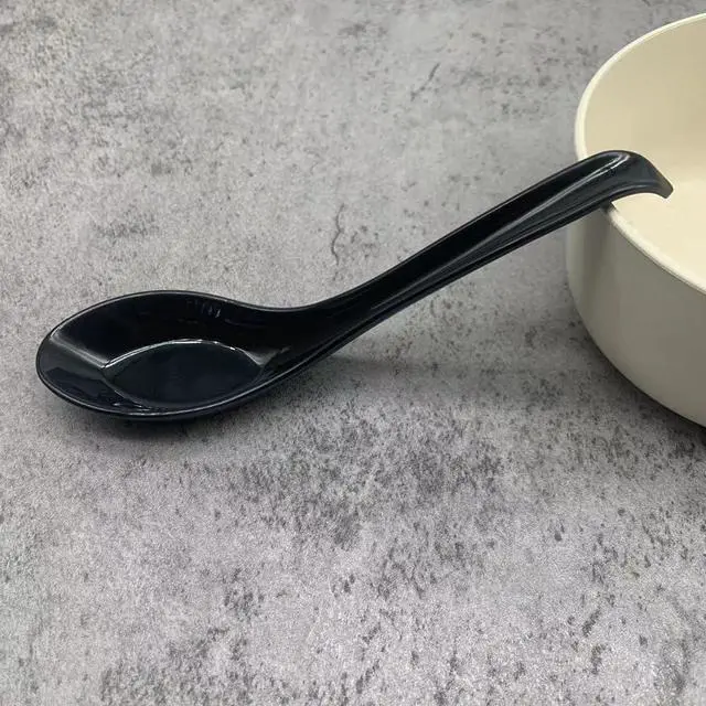 Alt view image 3 of 5 - 2 PCS Black Asian Soup Spoons | Melamine, Chinese Japanese Soup Spoon, Miso Ramen Spoon, Pho Spoons