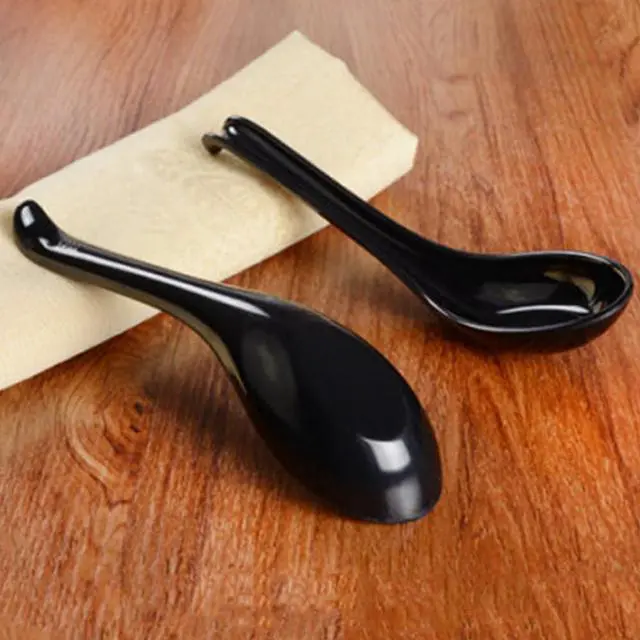 Alt view image 5 of 5 - 2 PCS Black Asian Soup Spoons | Melamine, Chinese Japanese Soup Spoon, Miso Ramen Spoon, Pho Spoons