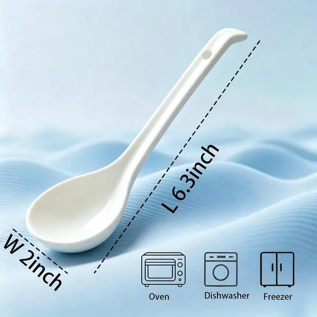 Alt view image 2 of 6 - Soup Spoons,6.3"Ceramic Asian Soup Spoons, White Japanese Spoon Large for Ramen Pho Wonton Dumpling Miso,Hook Design, Set of 5