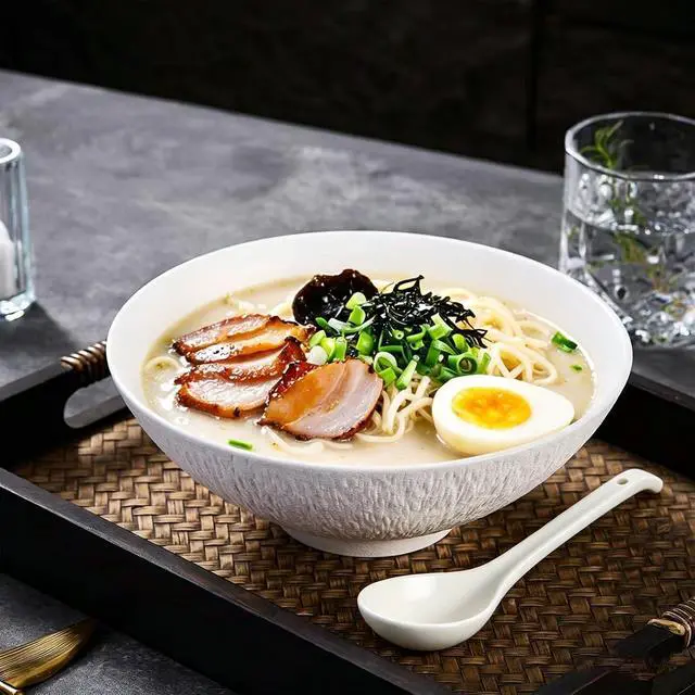 Alt view image 4 of 6 - Soup Spoons,6.3"Ceramic Asian Soup Spoons, White Japanese Spoon Large for Ramen Pho Wonton Dumpling Miso,Hook Design, Set of 5