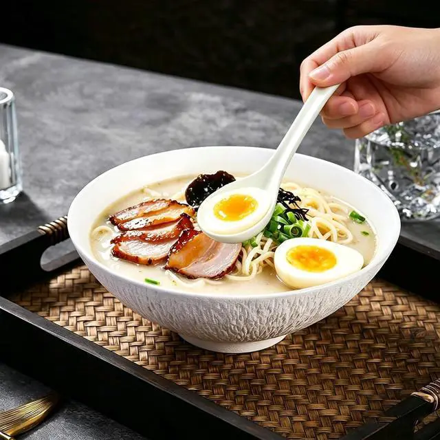 Alt view image 6 of 6 - Soup Spoons,6.3"Ceramic Asian Soup Spoons, White Japanese Spoon Large for Ramen Pho Wonton Dumpling Miso,Hook Design, Set of 5