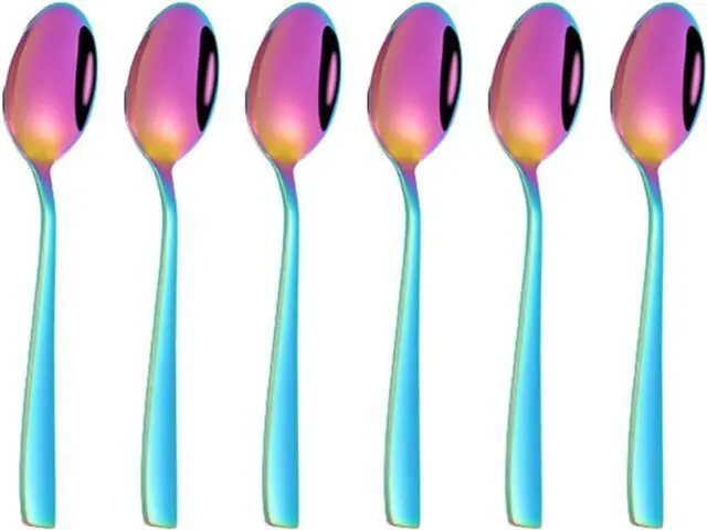 Main image of Rainbow Teaspoon Set of 6, 6 inches Mini Stainless Steel Silverware Dessert Spoons Espresso Spoons for Home, Kitchen, Restaurant, Mirror Finish and Dishwasher Safe