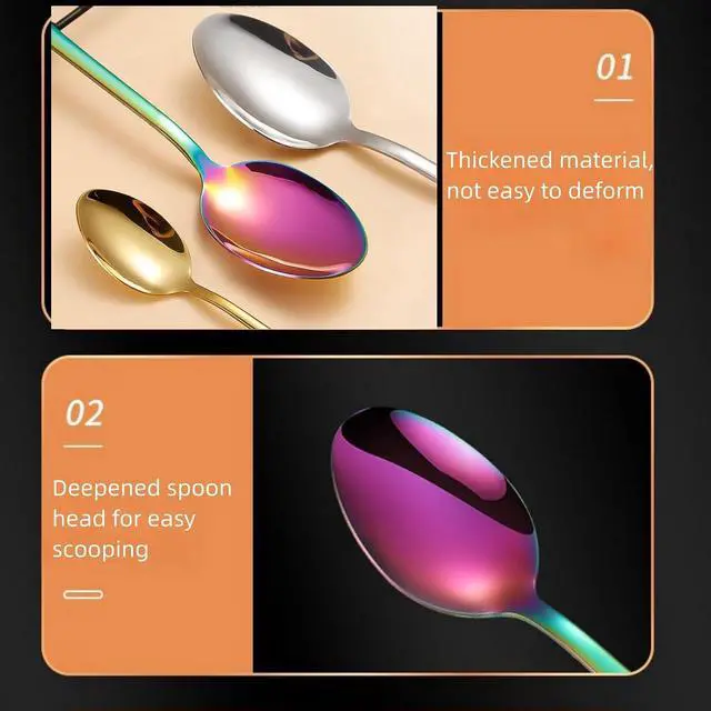 Alt view image 4 of 7 - Rainbow Teaspoon Set of 6, 6 inches Mini Stainless Steel Silverware Dessert Spoons Espresso Spoons for Home, Kitchen, Restaurant, Mirror Finish and Dishwasher Safe