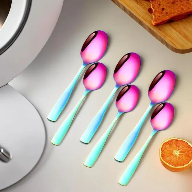 Alt view image 5 of 7 - Rainbow Teaspoon Set of 6, 6 inches Mini Stainless Steel Silverware Dessert Spoons Espresso Spoons for Home, Kitchen, Restaurant, Mirror Finish and Dishwasher Safe