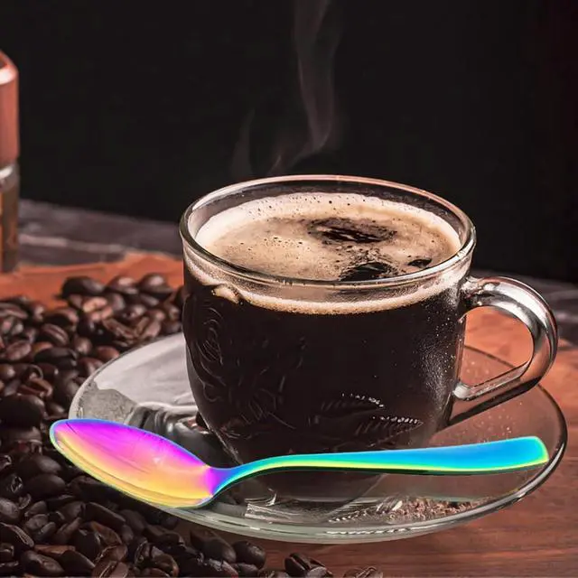 Alt view image 3 of 7 - Rainbow Teaspoon Set of 6, 6 inches Mini Stainless Steel Silverware Dessert Spoons Espresso Spoons for Home, Kitchen, Restaurant, Mirror Finish and Dishwasher Safe