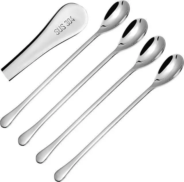Main image of Ice Tea Spoon,304 Stainless Steel Long Coffee Spoons for Coffee Bar,8-Inch Long Handle Mixing Spoon,Bar Spoon Cocktail Mixing Stirrers for Drink (4, Silvery)