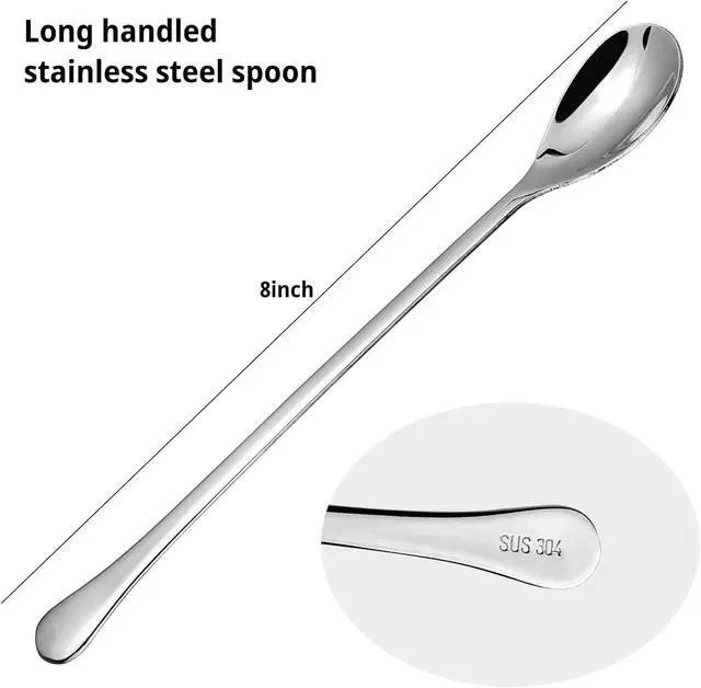 Alt view image 2 of 6 - Ice Tea Spoon,304 Stainless Steel Long Coffee Spoons for Coffee Bar,8-Inch Long Handle Mixing Spoon,Bar Spoon Cocktail Mixing Stirrers for Drink (4, Silvery)