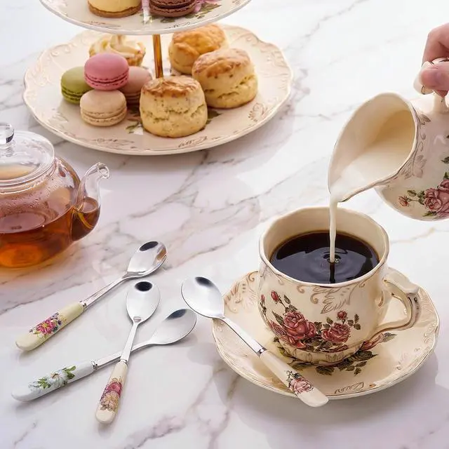 Alt view image 7 of 7 - YOLIFE 6 Pcs Teaspoons, 6 Inch Multicolored Tea Spoons | Stainless Steel with Ceramic Handle Coffee Spoons, Small Ivory Vintage Tea Spoons for Dessert, Sugar, Tea Party
