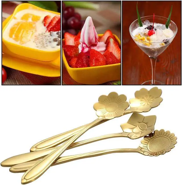 Alt view image 4 of 7 - AnSaw 8 Piece Flower Scoop Set, 4.9" Gold Mini Coffee Spoons | Stainless Steel Reusable Tea Scoops Cake Spoon Set for Tea Parties