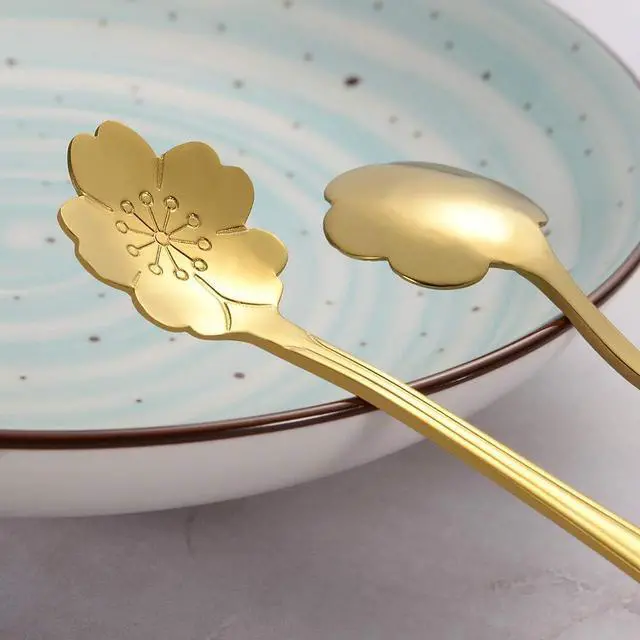 Alt view image 6 of 7 - AnSaw 8 Piece Flower Scoop Set, 4.9" Gold Mini Coffee Spoons | Stainless Steel Reusable Tea Scoops Cake Spoon Set for Tea Parties