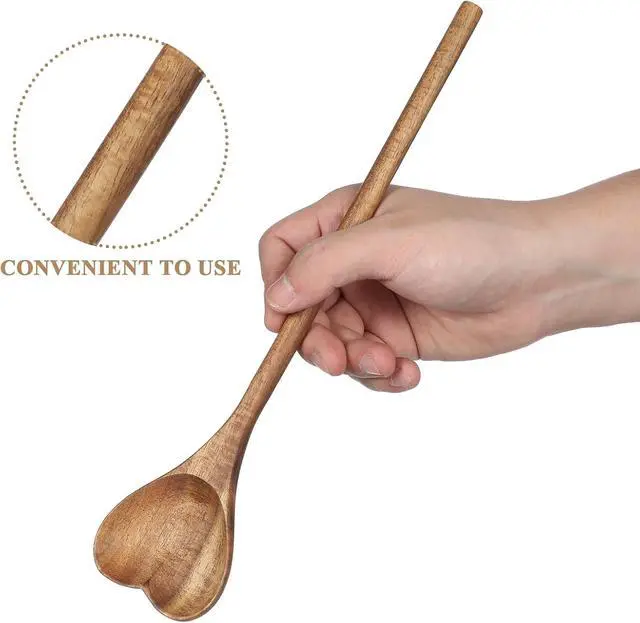 Alt view image 5 of 7 - UPKOCH Heart Shaped Wood Spoon - Long Handle Love Spoon for Appetizer, Serving, Mixing - Kitchen Utensil for Charcuterie, Coffee - Unique Valentine's Day, Mother's Day, Housewarming Gift