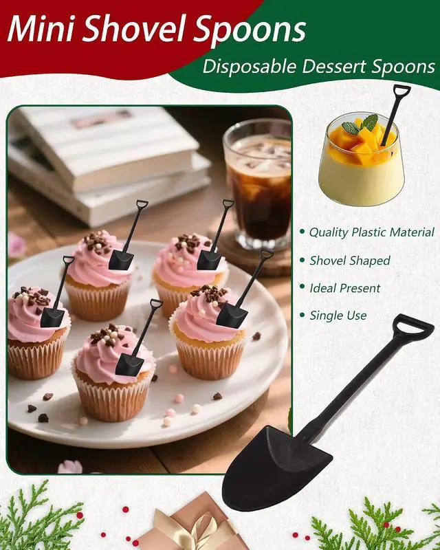 Alt view image 3 of 6 - 60 Pcs Black Mini Plastic Shovel Spoons, Small Dessert Sampling Spoons for Ice Cream, Cake, Snacks, Party Favors, Tasting Events Use