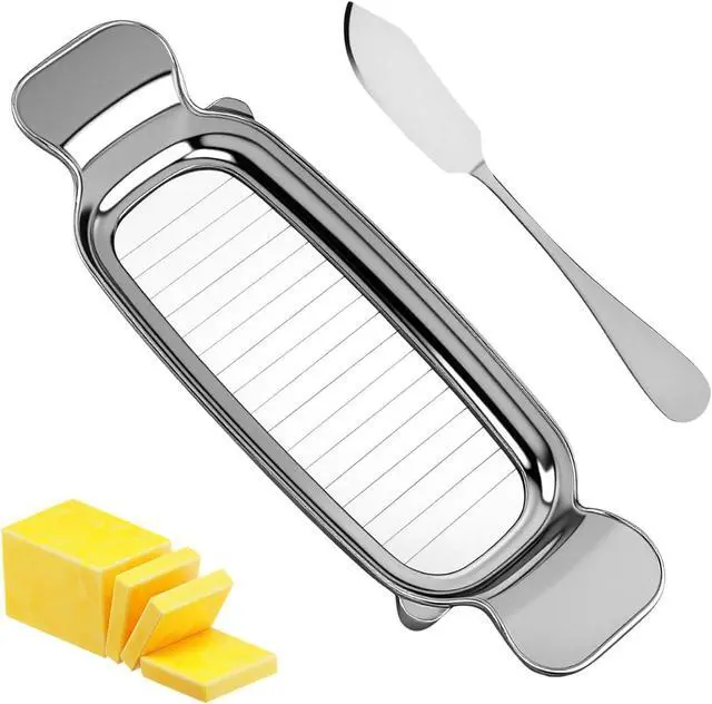 Main image of Butter & Cheese Slicer Cutter, Stainless Steel Cuts 0.25" Uniform Slices for Bread, Cheese, Fruits, Multi-Use Kitchen Tool, Dishwasher Safe, Portable for Camping & BBQs (COLOR:Silver)