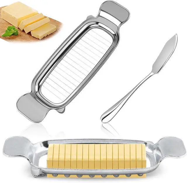 Alt view image 2 of 7 - Butter & Cheese Slicer Cutter, Stainless Steel Cuts 0.25" Uniform Slices for Bread, Cheese, Fruits, Multi-Use Kitchen Tool, Dishwasher Safe, Portable for Camping & BBQs (COLOR:Silver)