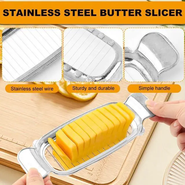 Alt view image 4 of 7 - Butter & Cheese Slicer Cutter, Stainless Steel Cuts 0.25" Uniform Slices for Bread, Cheese, Fruits, Multi-Use Kitchen Tool, Dishwasher Safe, Portable for Camping & BBQs (COLOR:Silver)