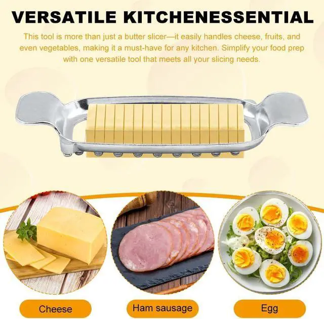 Alt view image 6 of 7 - Butter & Cheese Slicer Cutter, Stainless Steel Cuts 0.25" Uniform Slices for Bread, Cheese, Fruits, Multi-Use Kitchen Tool, Dishwasher Safe, Portable for Camping & BBQs (COLOR:Silver)