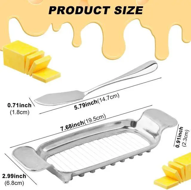 Alt view image 3 of 7 - Butter & Cheese Slicer Cutter, Stainless Steel Cuts 0.25" Uniform Slices for Bread, Cheese, Fruits, Multi-Use Kitchen Tool, Dishwasher Safe, Portable for Camping & BBQs (COLOR:Silver)