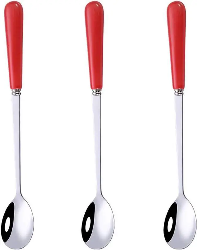 Main image of 3PCS Mixing Spoons for Coffee, Dessert, Ice Cream, Milkshake, Stainless Steel Iced Teaspoon with Ceramic Handle Tablespoons Espresso Cocktail Stirring Spoons, 6.8-Inch (Red)