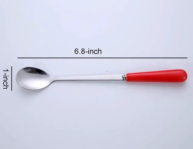 Alt view image 2 of 7 - 3PCS Mixing Spoons for Coffee, Dessert, Ice Cream, Milkshake, Stainless Steel Iced Teaspoon with Ceramic Handle Tablespoons Espresso Cocktail Stirring Spoons, 6.8-Inch (Red)