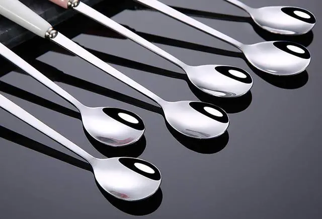 Alt view image 6 of 7 - 3PCS Mixing Spoons for Coffee, Dessert, Ice Cream, Milkshake, Stainless Steel Iced Teaspoon with Ceramic Handle Tablespoons Espresso Cocktail Stirring Spoons, 6.8-Inch (Red)