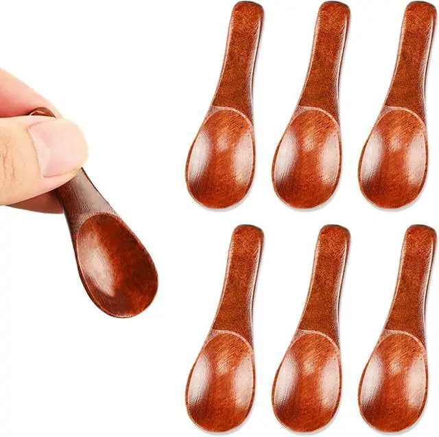 Main image of 6 Pcs Small Wooden Spoons 2.36in Mini Spoon for Salt Spice Jars Ice Cream Honey Coffee Tea Sugar Sauces Jam Mustard Cooking Wood Tiny Eating Teaspoon
