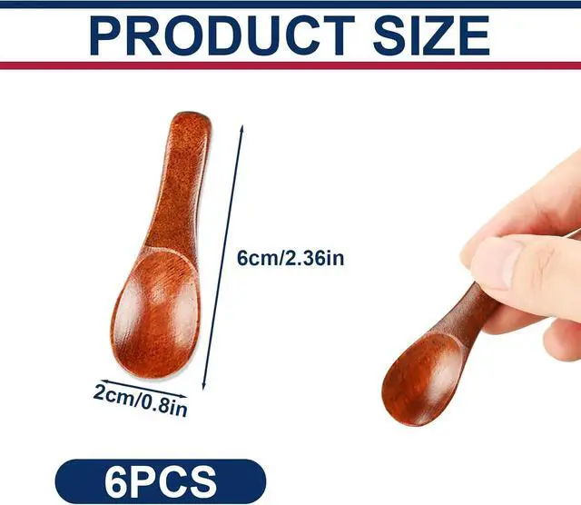 Alt view image 2 of 6 - 6 Pcs Small Wooden Spoons 2.36in Mini Spoon for Salt Spice Jars Ice Cream Honey Coffee Tea Sugar Sauces Jam Mustard Cooking Wood Tiny Eating Teaspoon