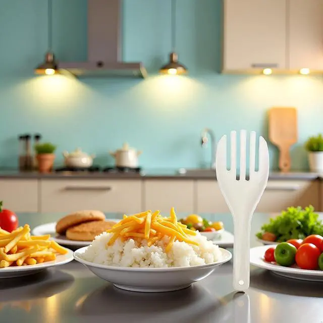 Alt view image 2 of 5 - White Jumbo Large Plastic Rice Paddle Spatula Scoop Fork-Like, 10.63" (27 cm) Long, Rice and Potato Servers, Serving Spoons