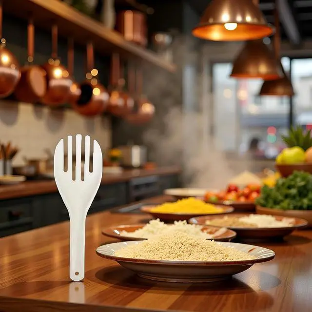 Alt view image 3 of 5 - White Jumbo Large Plastic Rice Paddle Spatula Scoop Fork-Like, 10.63" (27 cm) Long, Rice and Potato Servers, Serving Spoons